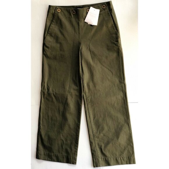 Theory Women's Green Cotton Namid TS Cropped Wide Leg Pants Myrtle Size 4 - Picture 1 of 12